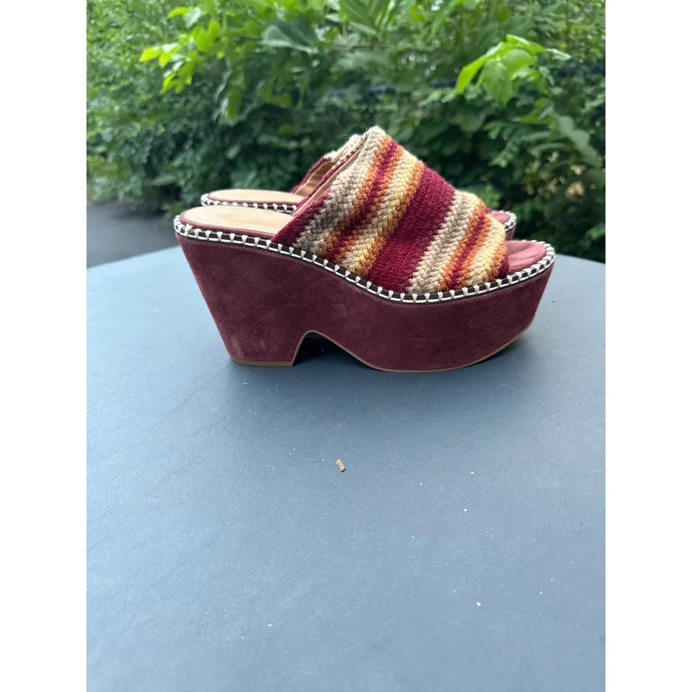 Joie Striped Knit Suede Platform Wedge Sandal Sz 8